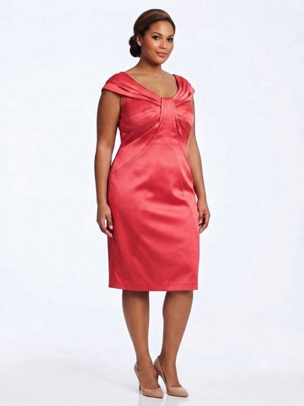 JS Collections Coral Satin Sheath Dress NEW- Sz. 16